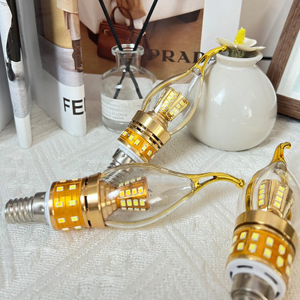 LED灯泡e14螺口灯头超亮节能灯金边拉尾上下发光蜡烛水晶吊灯专用