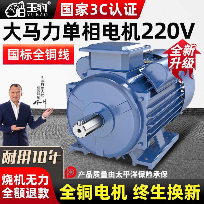 单相电机220V纯铜线小型两相0.75/1.1/1.5/2.2/3KW高速异步马达