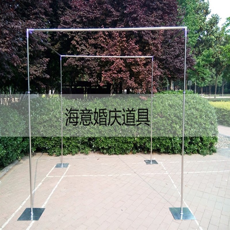 不锈钢伸缩杆四角方亭长方厅婚庆长廊亭背景纱幔背景布幔婚庆道具