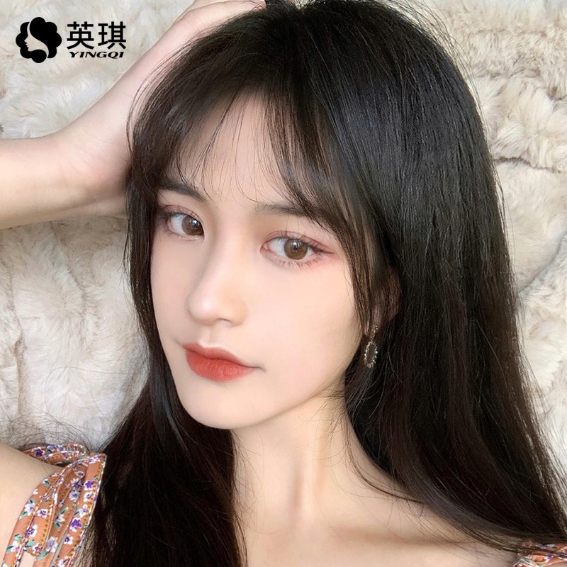 英琪假发女递针长发空气刘海中长直发真人发丝轻薄透气自然全头套