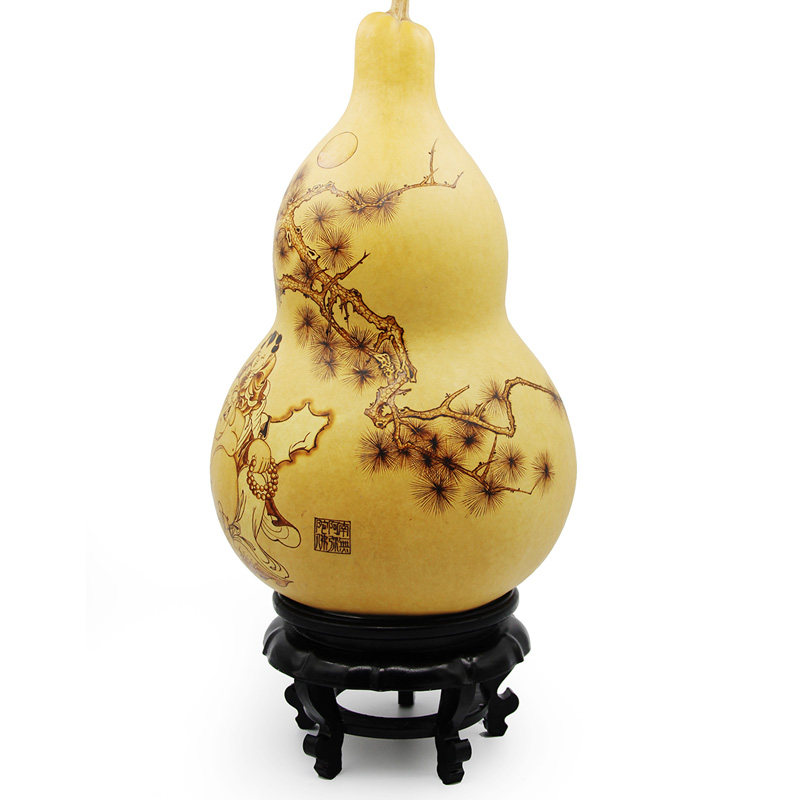天然特大烙画葫芦弥勒佛雕刻葫芦 葫芦工艺品摆件手工烫画大葫芦