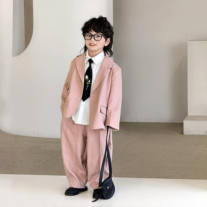 男童春季西服套装2025儿童英伦风西装花童礼服宝宝生日宽松演出服