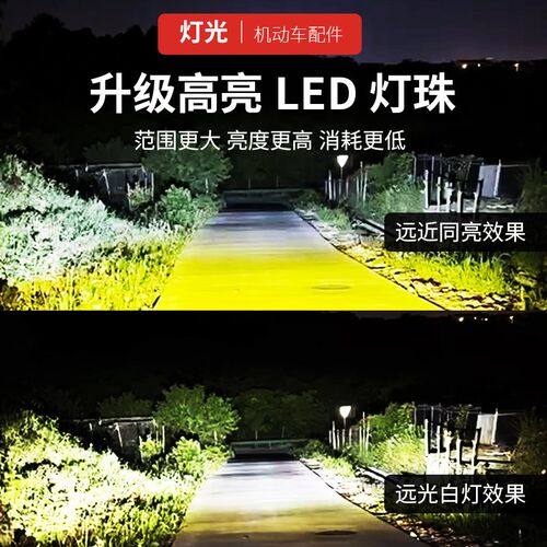 电动车灯摩托车超亮led前大灯外置改装12v60强光透镜铺路射灯通用