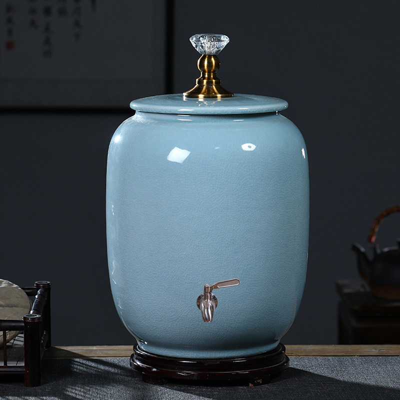 景德镇陶瓷水缸20/30/50斤装家用纯净水机泡茶抽水储水罐冷热水桶