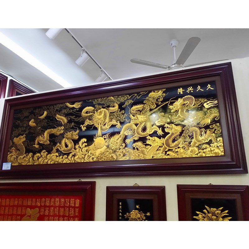 铜雕画久久兴隆九龙图客厅新中式装饰画公司店面前台挂画开业贺礼