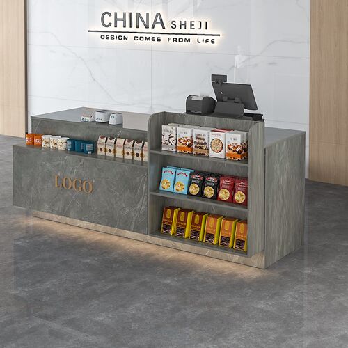 超市收银台展示柜一体小型吧台桌置物架商用餐饮便利店前台接待台