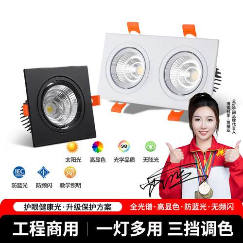 双头射灯led嵌入式天花灯长方形开孔16*8公分20*10格栅灯过道筒灯
