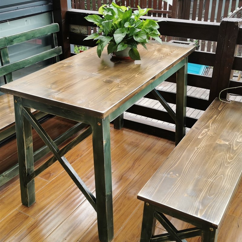 定做实木做旧复古桌椅电脑桌户外阳台桌花店长方形工作台包花桌