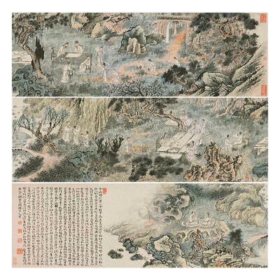石涛西园雅集图清四僧山水人物画国画临摹范本艺术微喷底稿画心