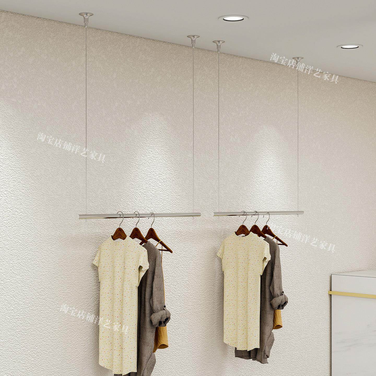 服装节店展示架升降挂杆女装462店衣橱窗吊钢丝架可调不锈钢展示
