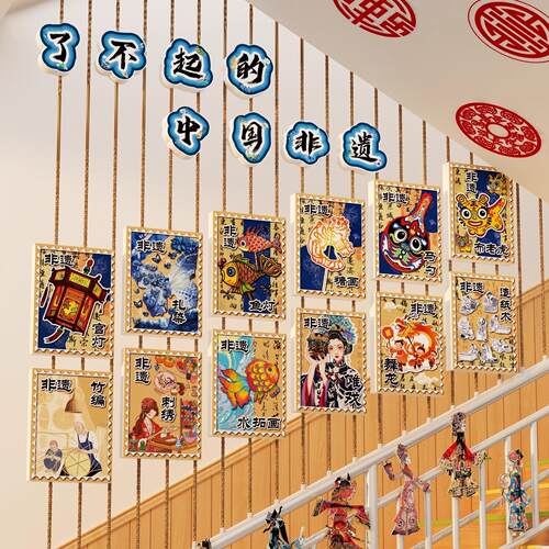 幼儿园环材中料国风传统非遗文创化主墙面装饰成题品K5401教室布