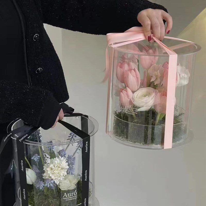 亚克力圆筒花盒情人节花盒天地盖透明鲜花盒抱抱筒花艺包装礼品盒