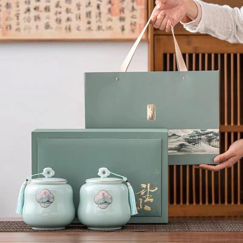 陶瓷茶叶罐茶具组合红茶绿茶黑茶龙井碧螺春硒茶通用包装空盒定制