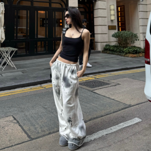 泼墨宽松低腰卫裤 十字架链条 街头艺术家·原创印花 ICVIBE