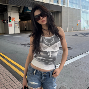 ICVIBE 十字架项链印花背心 蕾丝攻势·蕾丝bra