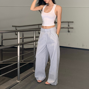 魂穿南法 Navycore深色条纹棉麻感西裤