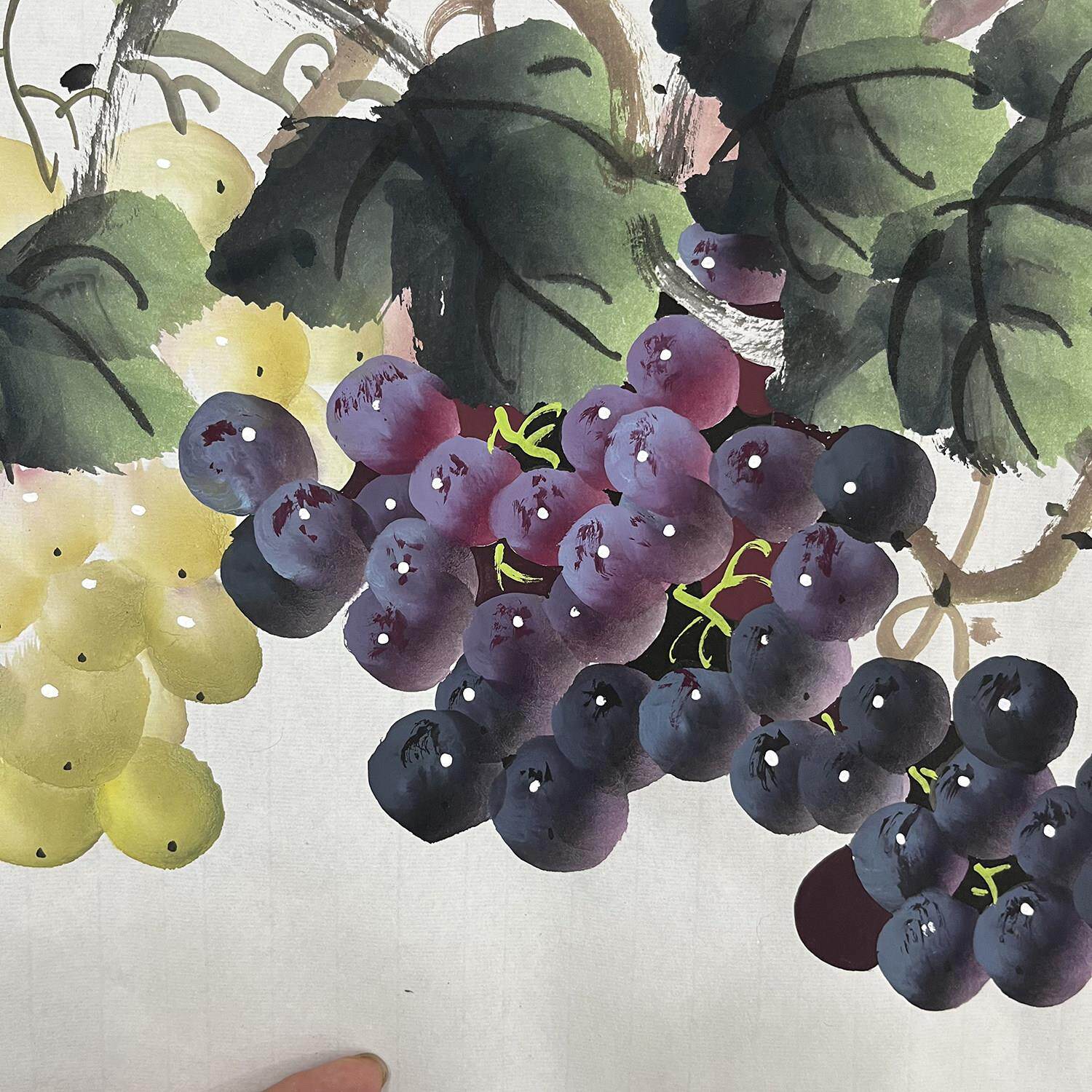 听昱RQT手绘葡萄国画横幅客厅餐厅走*廊硕四果飘香饰装画尺对开13