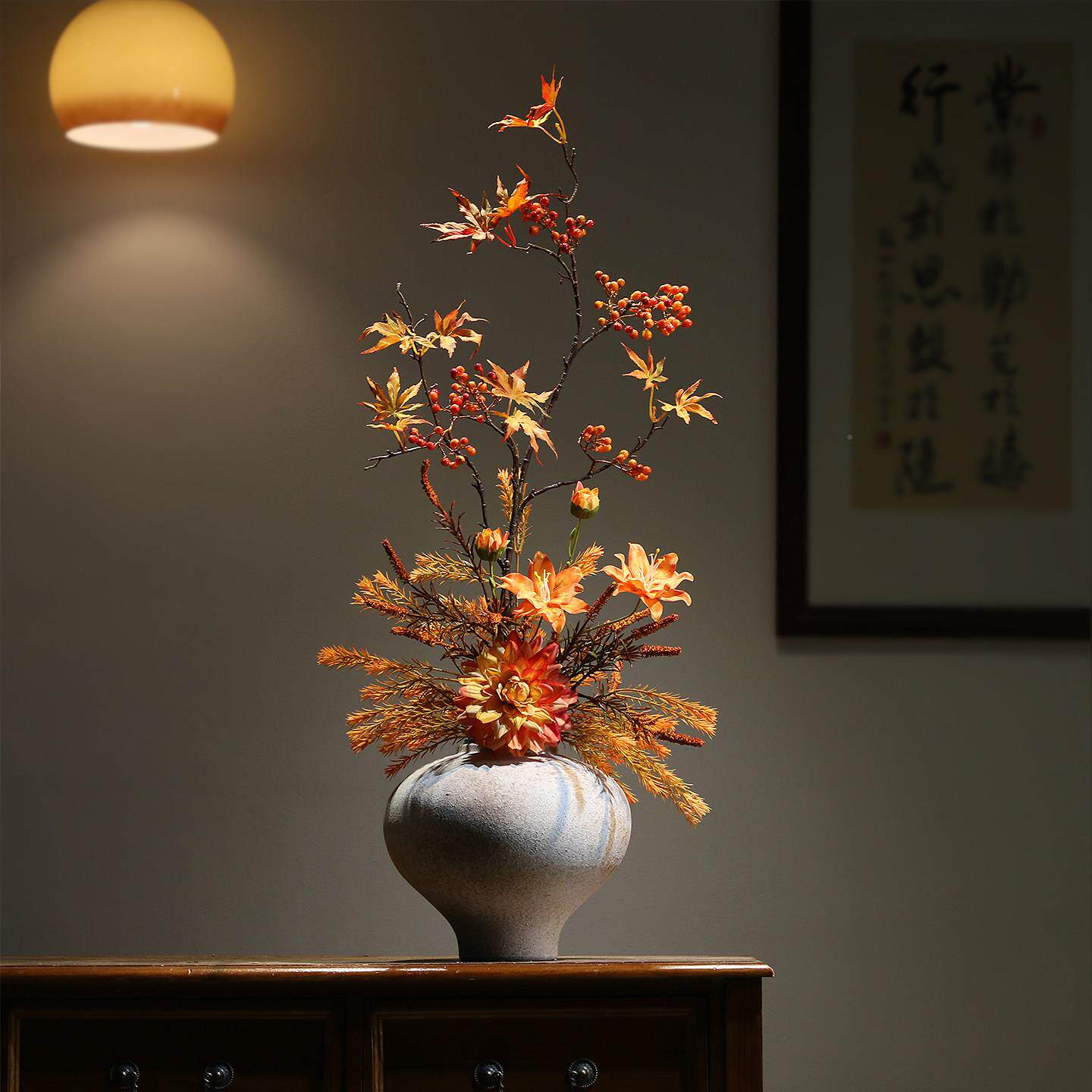 新中式古陶瓷花瓶玄关装客饰品众创花瓶家厅暖色系插花禅居意复侘