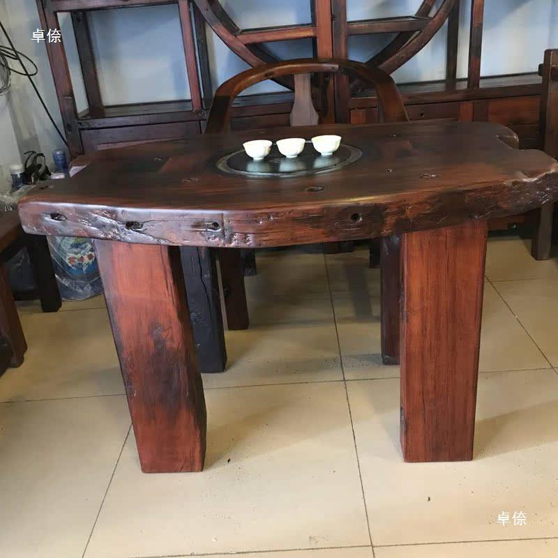 老船木茶桌椅组合户外阳台小型功夫茶几实木家具中式明清茶楼整装