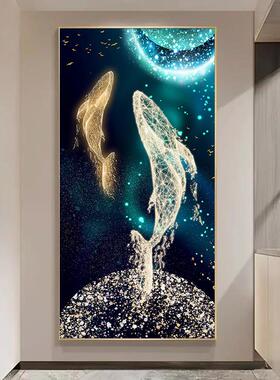 好道运锦鲤进门入户镶玄走关装饰画晶瓷玄关抽象钻壁画墙画廊过挂