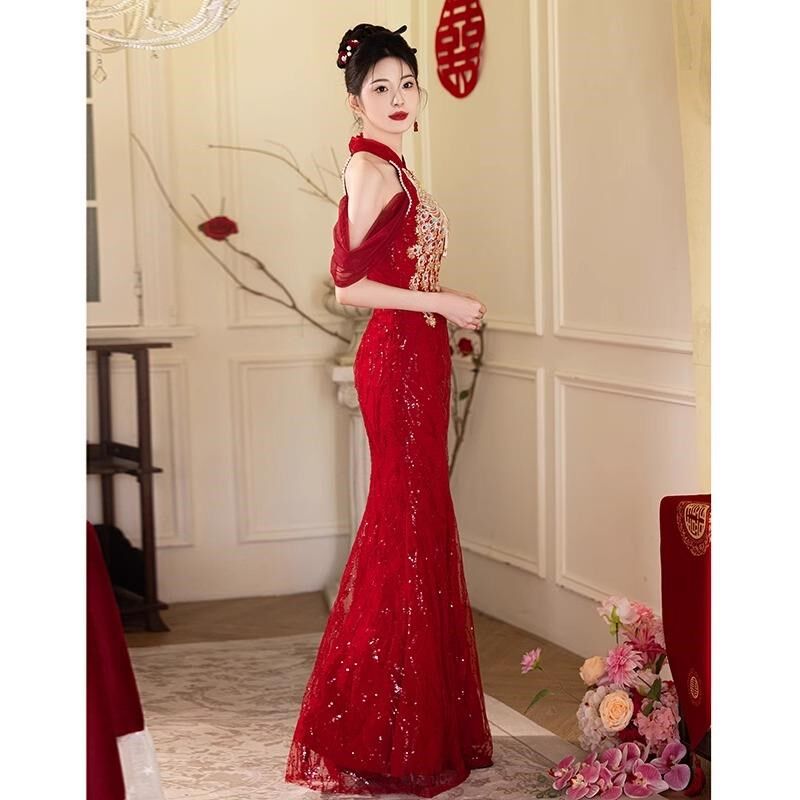 新中式旗袍敬酒服新娘2025新款红色鱼尾高级感订婚晚礼服裙女夏季
