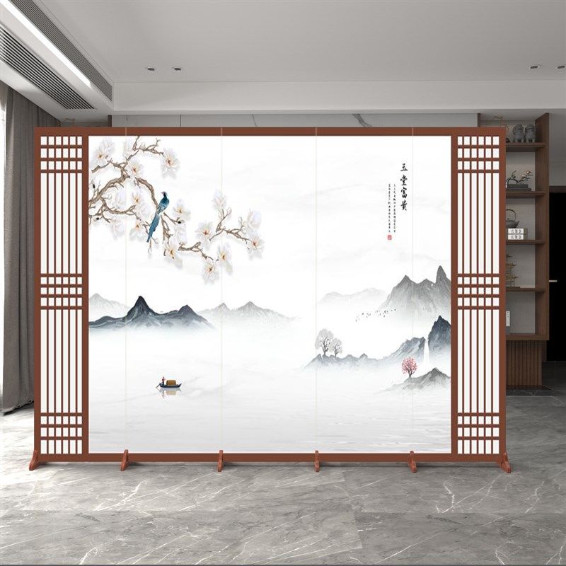 新中式国风仿古屏风隔断定制办公室家用卧室客厅玄关移动折叠折屏