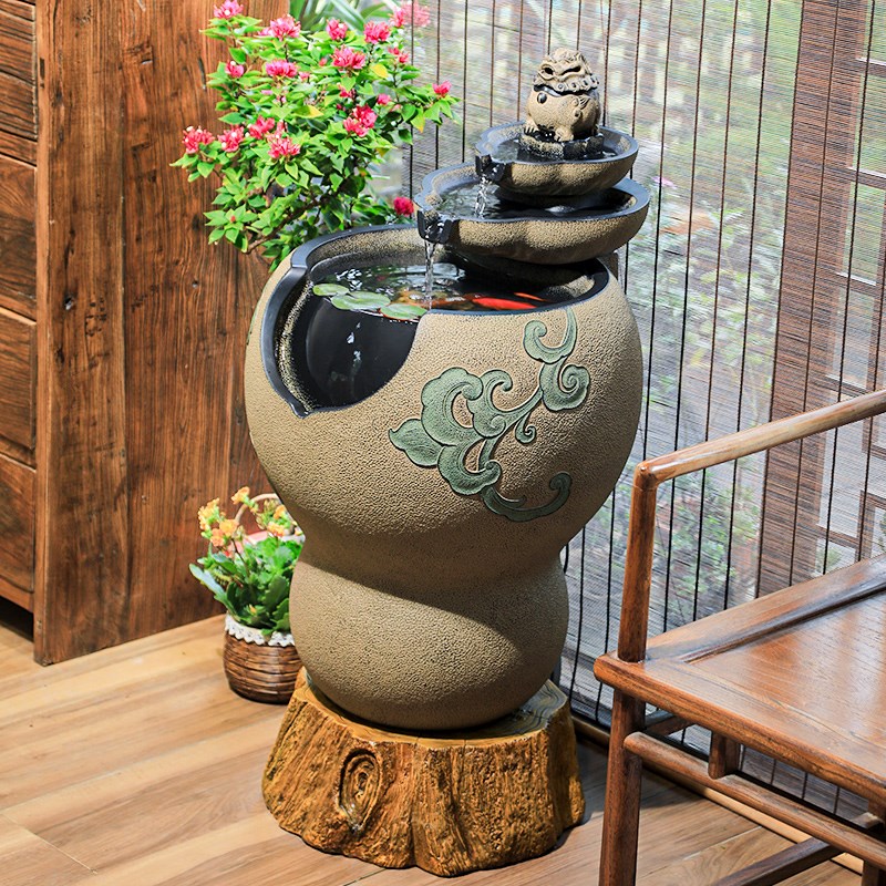 汉韵堂落地流水喷泉景观新中式室内客厅办公室装饰循环水生财摆件