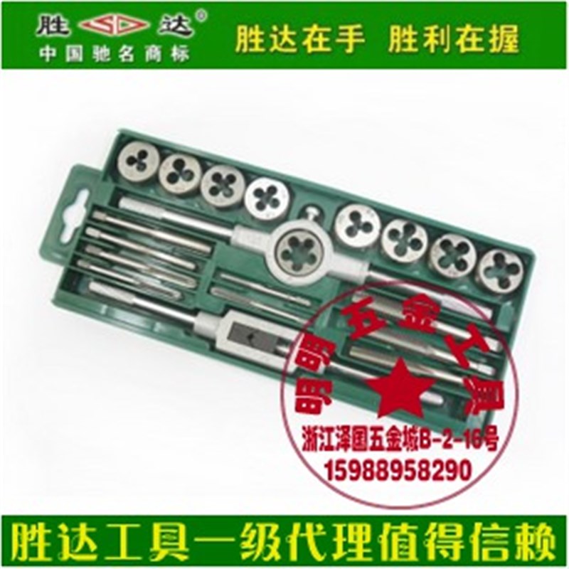 胜达工具公制丝锥板牙套装 合金工具钢攻丝组合 丝攻绞手20件套
