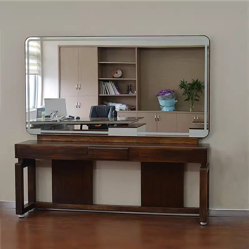 理发店实木镜台高端复古美发店剪发烫染镜子男士油头馆Barber镜台