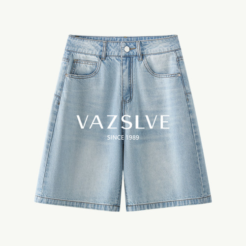 【VAZSLVE/全新奢品】捡漏水洗休闲蓝色牛仔短裤宽松阔腿裤子9665