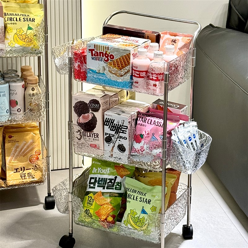 零食置物架可移动带轮落地收纳架B卧室床头小推车宿舍多层挂篮架