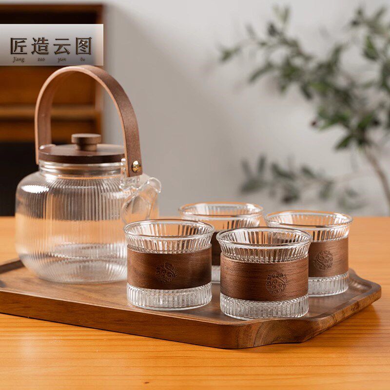 匠造云图花草水果茶壶蒸茶t茶壶煮茶壶泡茶壶耐高温玻璃咖啡壶套