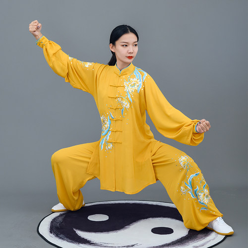 马蕾太极新款太极l服武术练功服手工刺绣太极服精工现昙花太极春