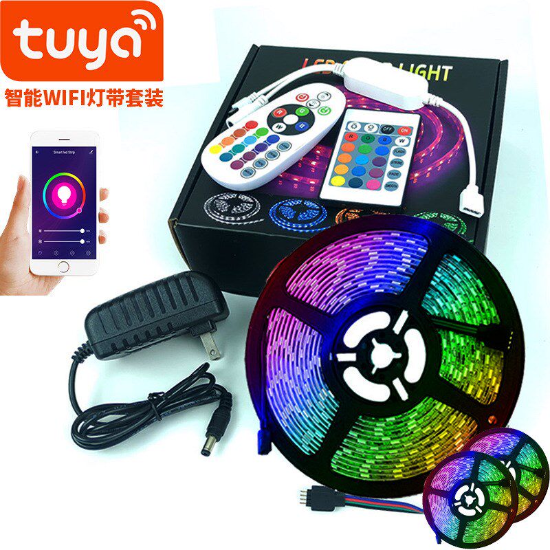 tuya涂鸦WIFI智能5050RGB灯条5m滴胶IP65防水灯带套装红外24键