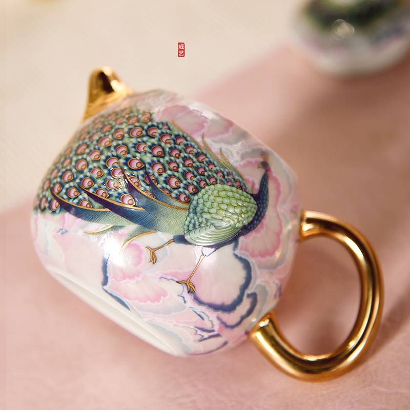 成艺陶瓷家用茶具套组功夫茶具手工堆料满彩盖碗茶杯茶壶孔雀全组