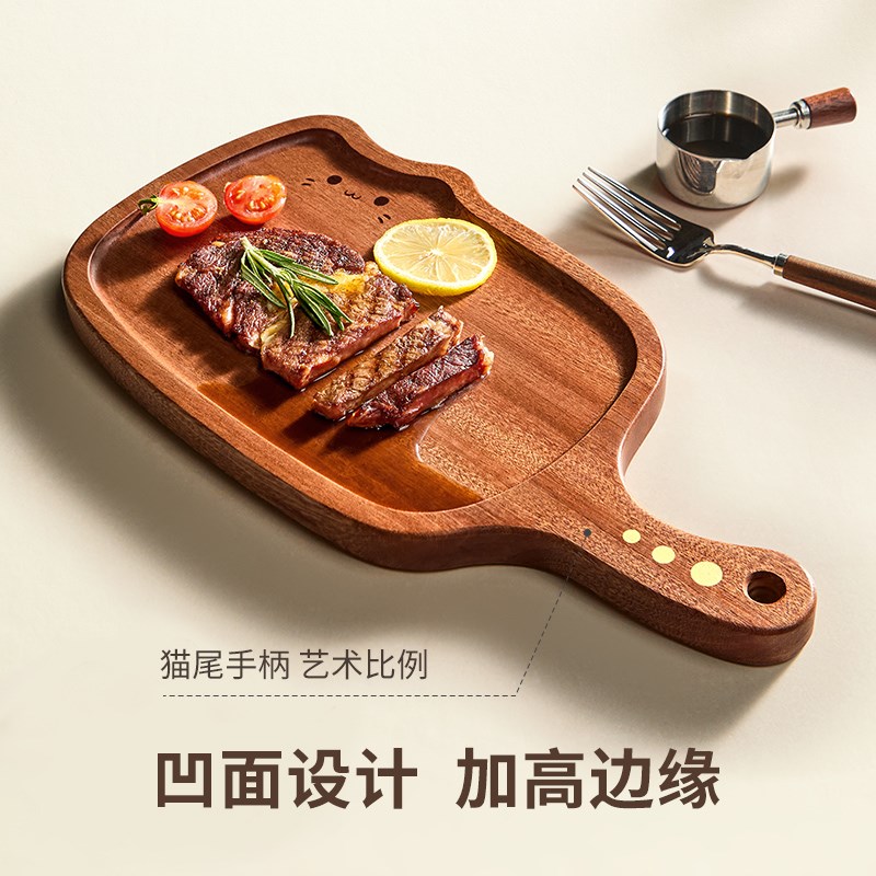 咚西乌檀木整木牛排板辅食砧板切水果小菜板托盘面包西餐专用餐盘