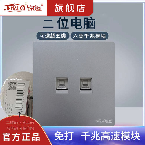 高速双电脑网线面板含超五六类千兆模块网络插座两口宽带网线插座