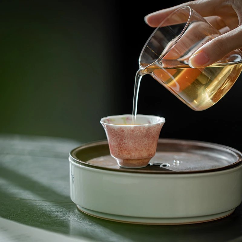 清欢丨凤仙粉墨染手绘凌霄花品茗杯 釉下粉彩陶瓷茶杯高档主人杯
