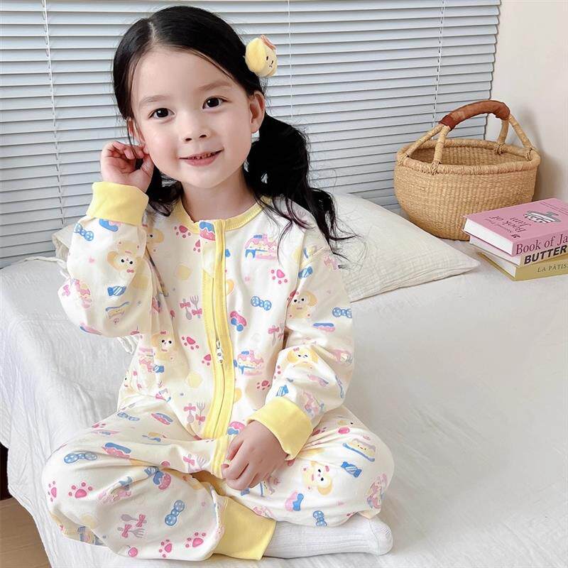 秋季儿童睡袋宝宝双层纯棉加厚分腿防踢被婴幼儿防着凉无痕连体衣