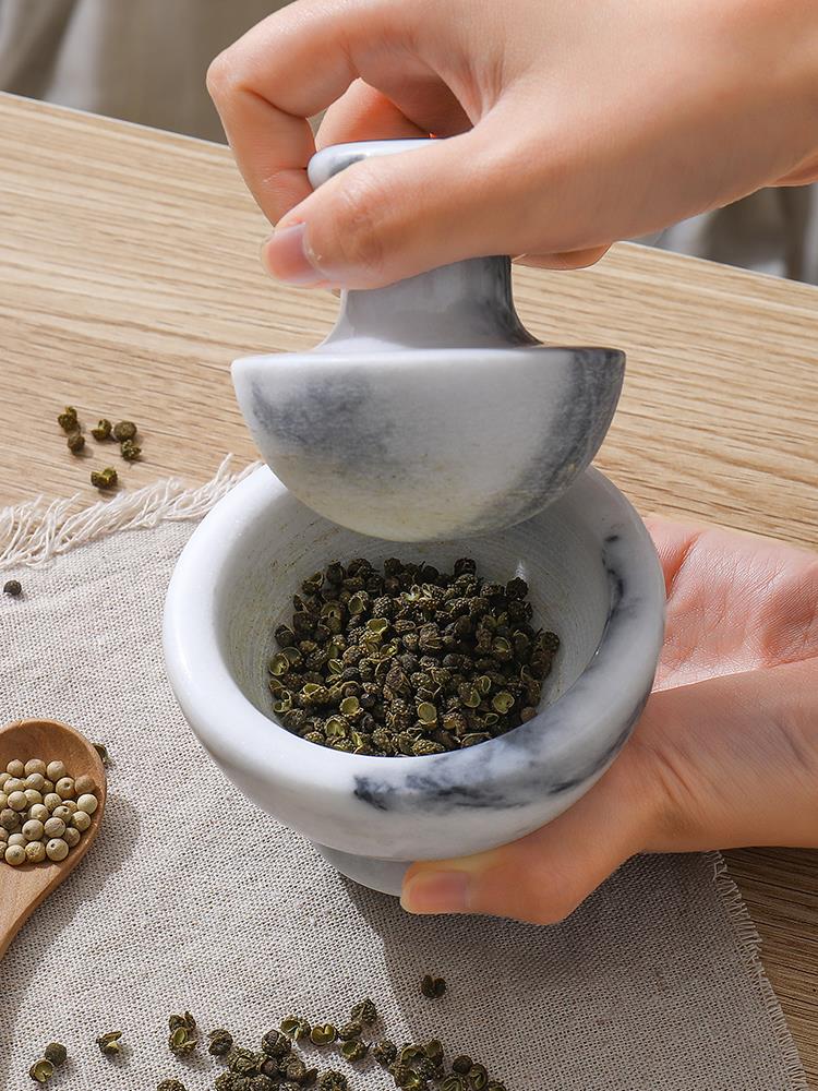 天然大理石研钵宝宝辅食研磨碗花椒胡椒香料研磨器中西药钙片磨粉