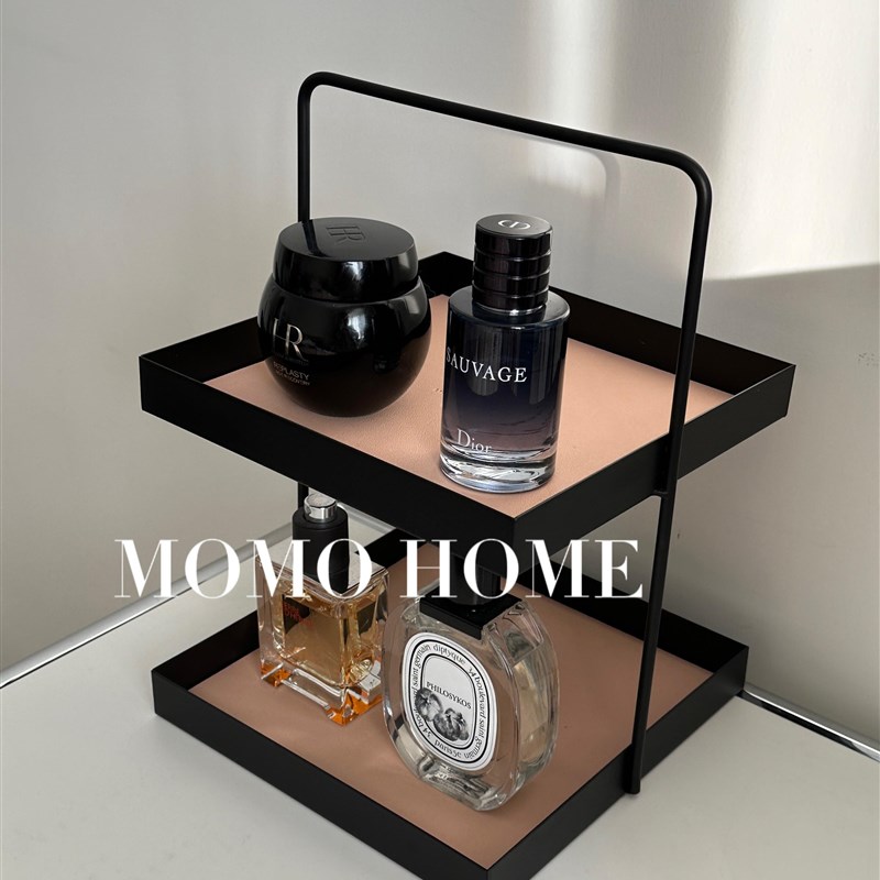 MOMO 双层皮革垫金属收纳盘玄关钥匙置物盘杂物化妆品托盘