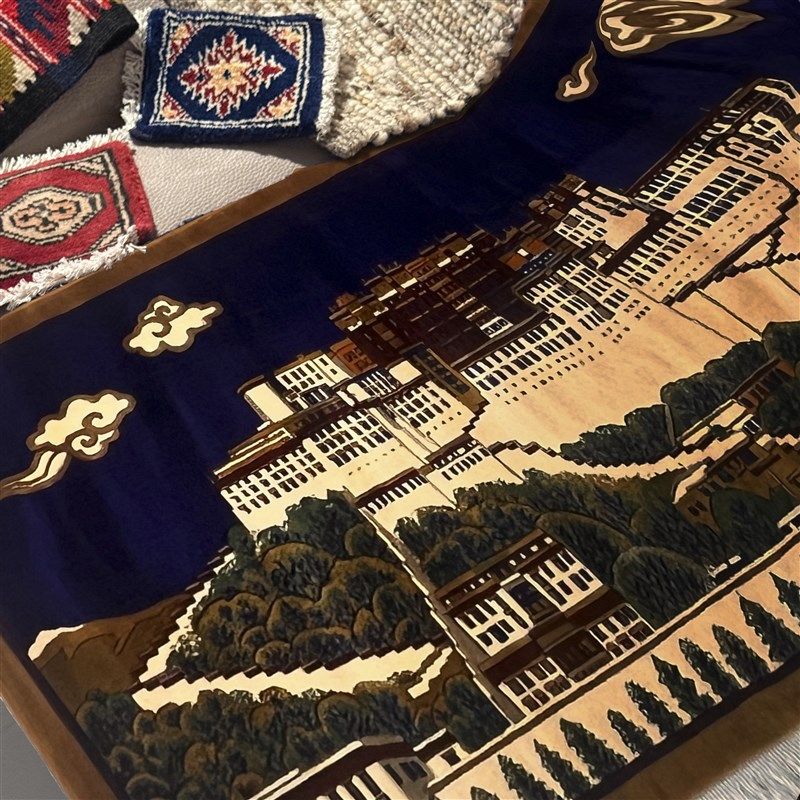 布达拉宫挂毯中古风藏式装饰画羊毛墙面挂画2025新款艺术针织地毯