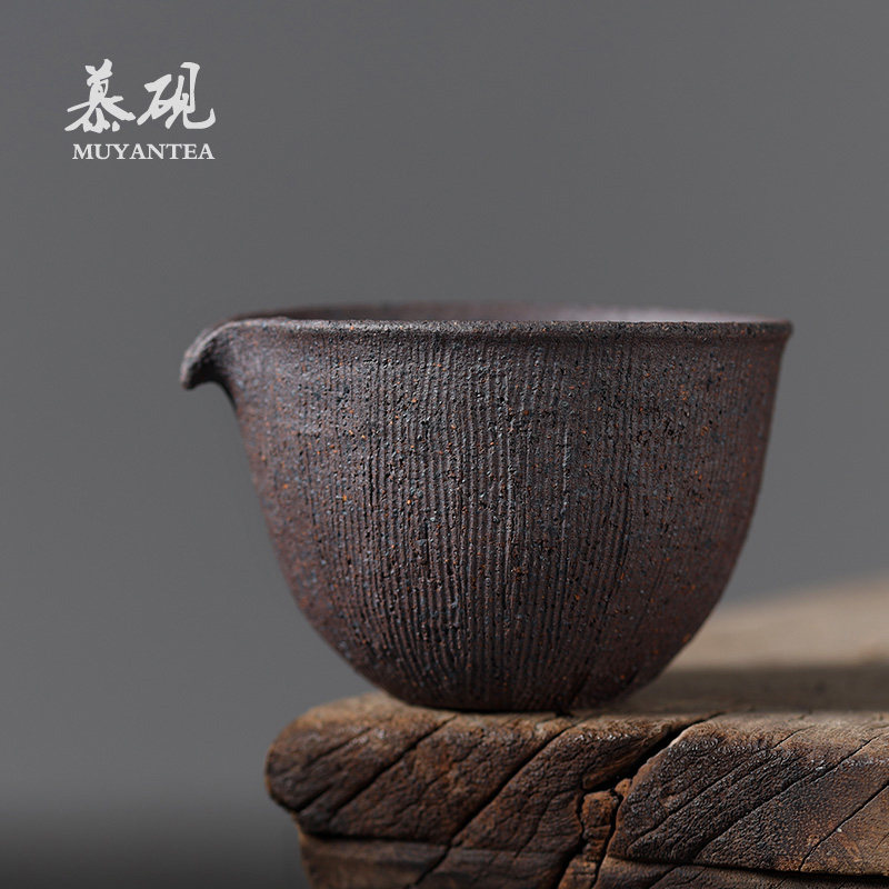 慕砚 日式肌理手作公道杯 家用粗陶匀杯禅意茶海复古功夫茶具配件
