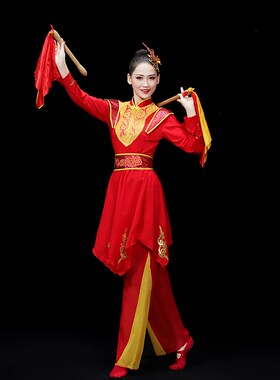新款打鼓演出服装女红色战鼓威风锣鼓表演服中老年腰鼓民族秧歌舞