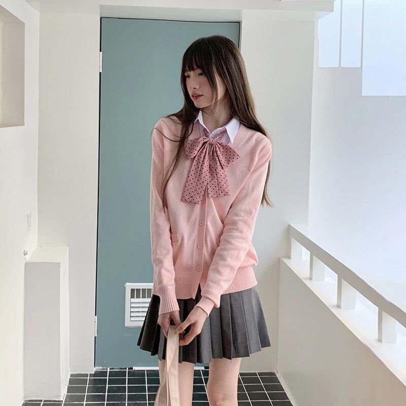 东京岁时记jk针织衫毛衣外套女早秋新款甜美粉色穿开衫上衣
