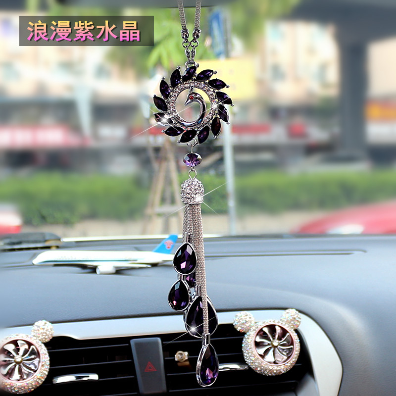 汽车挂件车内吊饰水晶貂毛车上饰品高档网红女神款后视镜车载挂饰