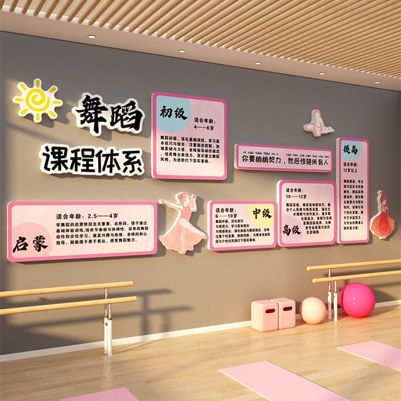 舞蹈教室c布置装饰墙贴培训机构文化背景课形象课程系统展示