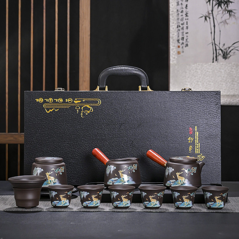 紫砂茶具套装家用礼盒装日式泡茶壶盖碗茶杯陶瓷功夫送礼办公室