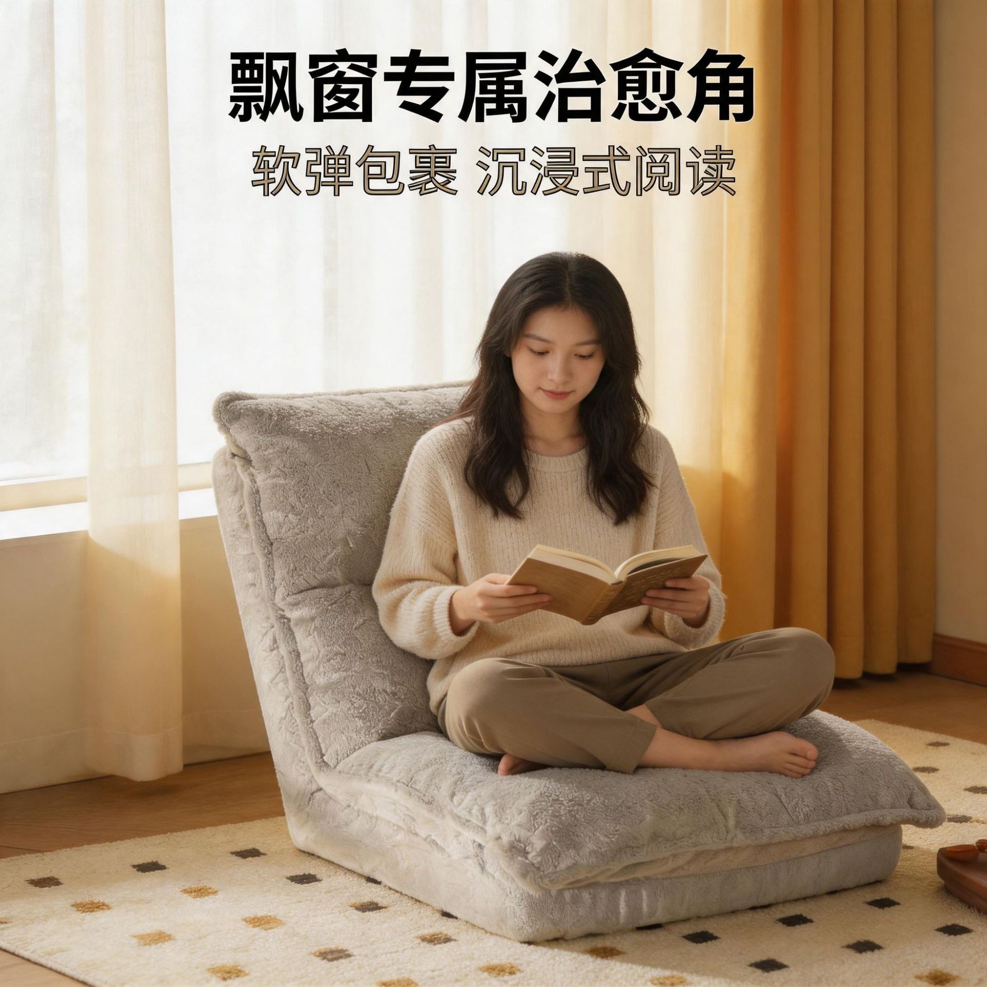 懒人沙发飘窗椅榻榻米坐垫卧室沙发阳台躺椅靠背可折叠可调节躺睡