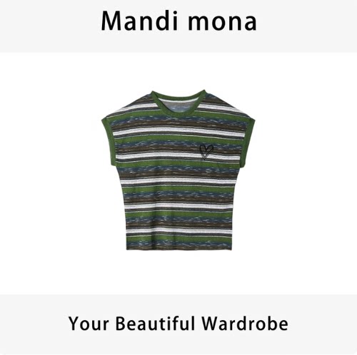 Mandi mona / 【甜飒交响】 条纹简约爱心刺绣上衣MM623J333
